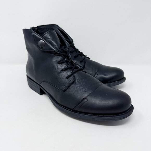 Miz Mooz Black Leather Lennox Boots Size 8.5 Back Zip/Lace Up Made in Portugal - Picture 1 of 10